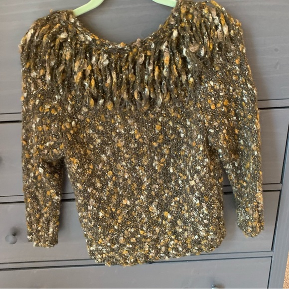 Ruby Rd Green gold and White With Fringe Around Collar Sweater L - Picture 3 of 7